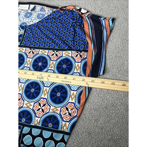 Chicos 2 Top US L/12 Blue Orange Geometric Stretch Dolman Ruched Office Church - Picture 9 of 12